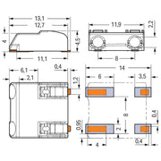 WAGO GmbH & Co. KG - Ein- und mehrpolige Klemmenleiste SMD-Leiterplattenklemme 2060-852/998-404 Drücker,0,75mm²,weiß − 6750 Stück