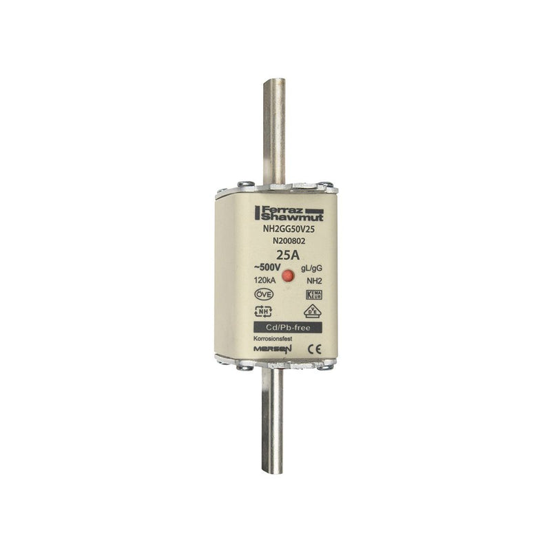 Mersen - Messersicherung Sicherungseinsatz NH gG NH2GG50V25 Gr.2 25A sfü KM − 3 Stück