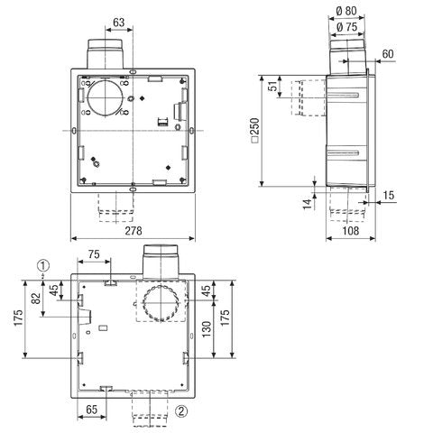 Maico - Ventilatorgehäuse für innenliegende Bäder und Küchen Unterputzgehäuse ER GH f. ER EC