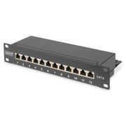 DIGITUS - Patchpanel Kupfer Panel 10" Class E 12-Port DN-91612S LSA 1HE RAL9005 sw