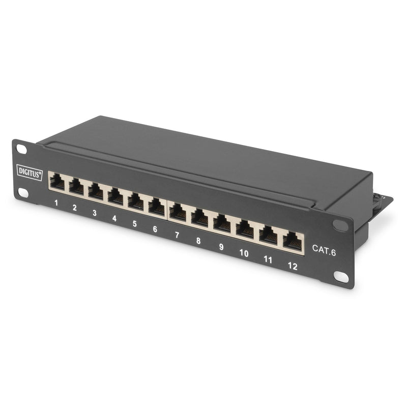 DIGITUS - Patchpanel Kupfer Panel 10" Class E 12-Port DN-91612S LSA 1HE RAL9005 sw