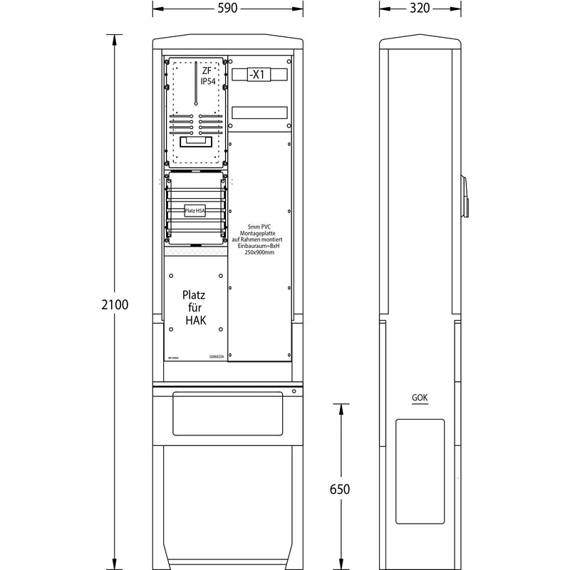 uesa - Zähler-Komplettschrank Zähleranschlußsäule ZAS-S-1-1MP Netze BW 2100x590x320mm