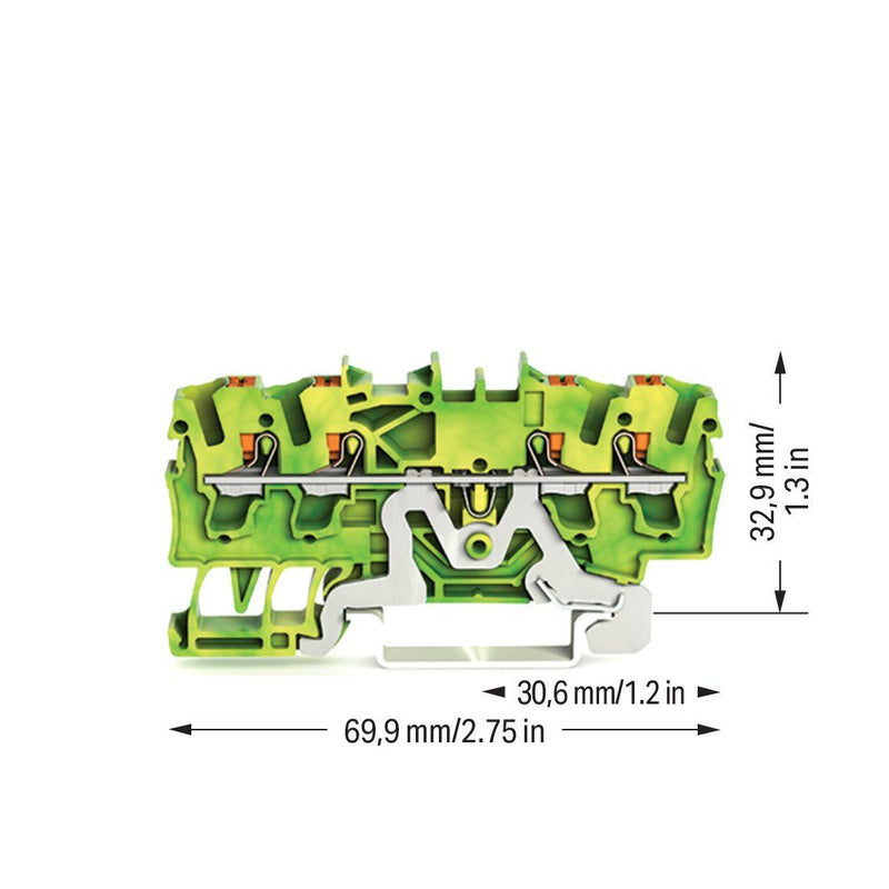 WAGO - Schutzleiter-Reihenklemme 4-Leiter-Schutzleiterkl. 2202-1407 2,5qmm, grün-gelb − 100 Stück