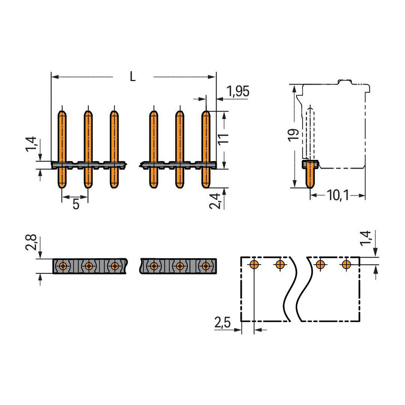 WAGO GmbH & Co. KG - Leiterplattensteckverbinder THR-Stiftleiste Lötstift 2092-1710/200-000 1,4 mm,gerade,sw − 300 Stück