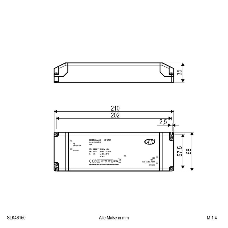 EVN Lichttechnik - LED-Betriebsgerät 48V/DC LED-Netzgerät SLK48150 48V/DC