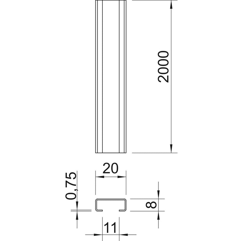 OBO Bettermann - Stiel/Profilschiene Profilschiene CL2008UP2000A2 Schlitzweite 11mm − 2 Meter