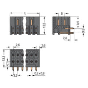 WAGO GmbH & Co. KG - Leiterplattensteckverbinder THR - Stiftleiste 2 - reihig 713 - 14#4055143778350 0,8x0,8,abgew.,sw − 120 Stück