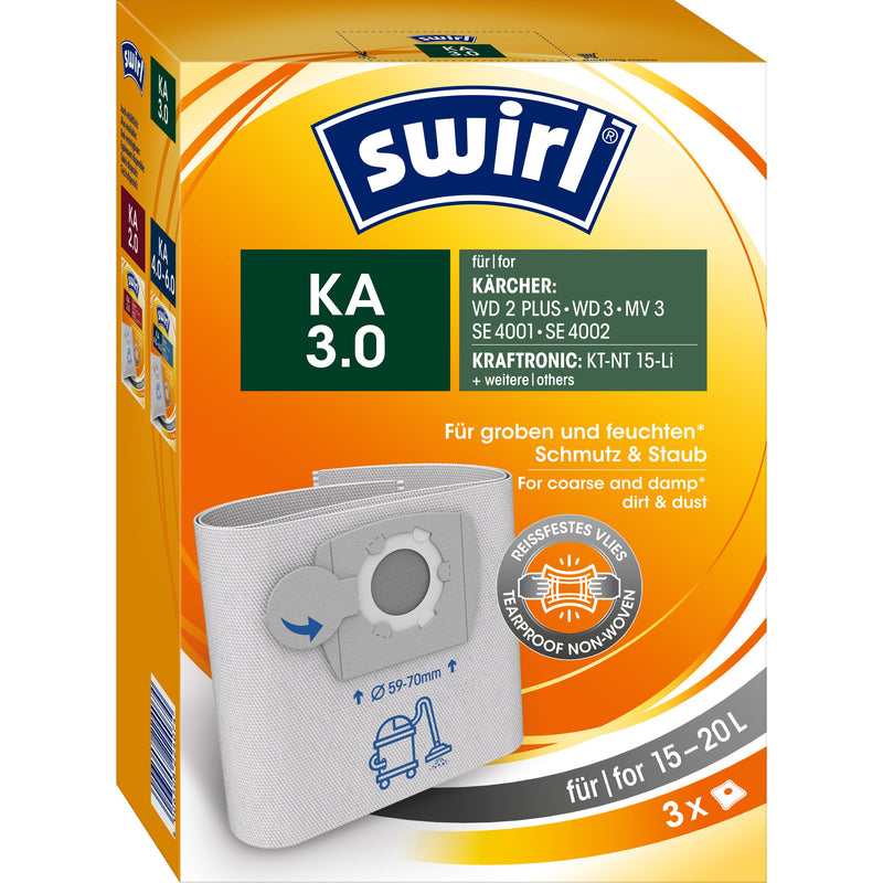 Swirl - Zubehör/Ersatzteile für Bodenpflege Staubbeutel Nass/Trocken KÄ 3 (VE3) für Kärcher/Shop-Vac