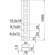 OBO Bettermann - Stiel/Profilschiene Profilschiene gelocht CM3015P1000FT 16mm 1000x30x15 − 10 Meter
