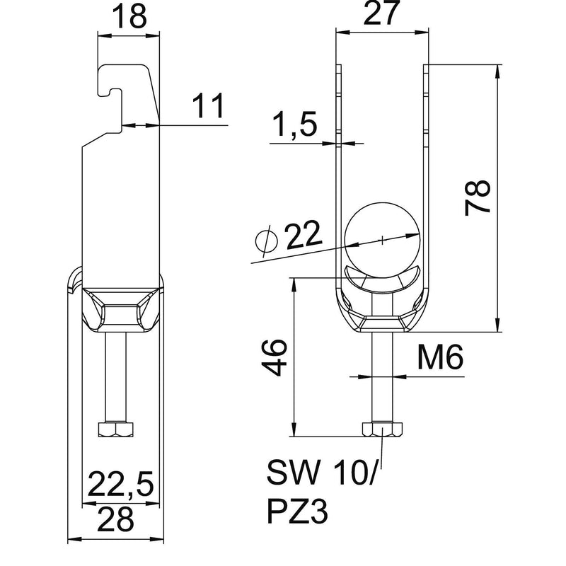 OBO Bettermann - Bügelschelle BS-U2-M-22 FT 2-fach − 50 Stück