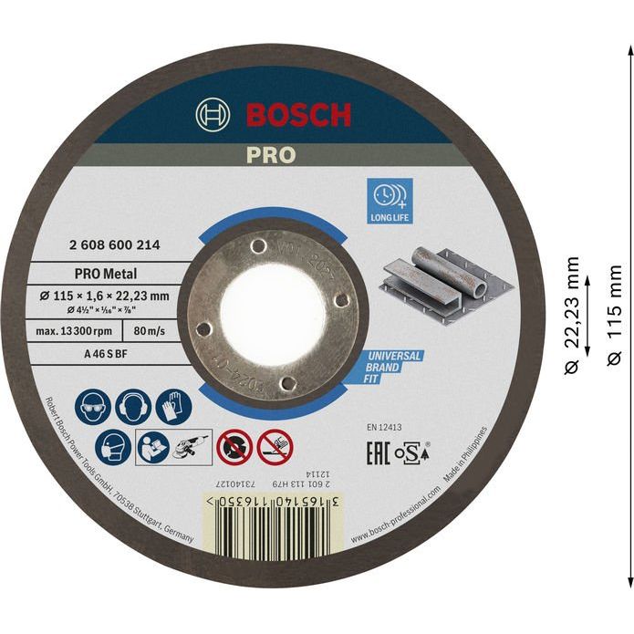 Bosch - Trenn-/Schleifscheibe PRO Metal Trennscheibe, 2608600214 115 x 1.6 x 22.23 mm