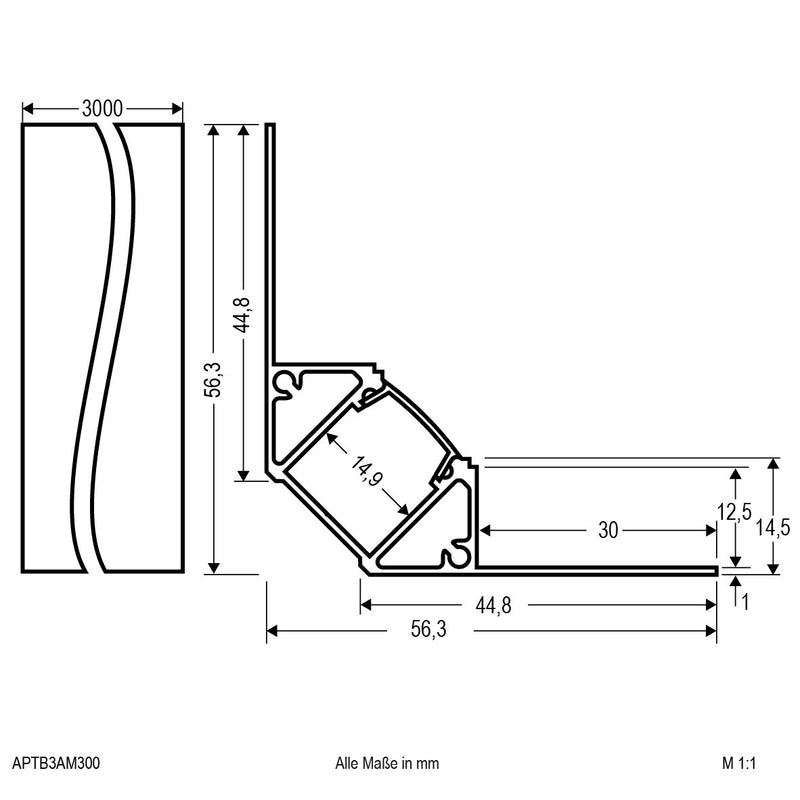 EVN Lichttechnik - Mechanisches Zubehör/Ersatzteile für Leuchten Profil m.Abdeckung APTB3AM300