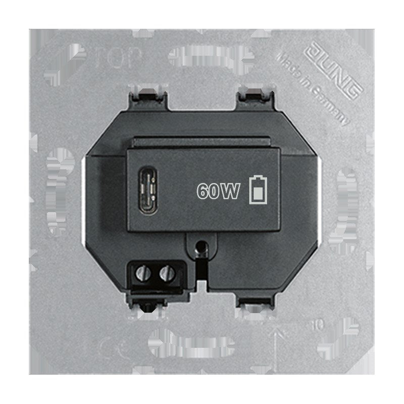 Jung - USB-Spannungsversorgung USB-Ladegerät PD USB PD60 C SW 1xTyp C, schwarz
