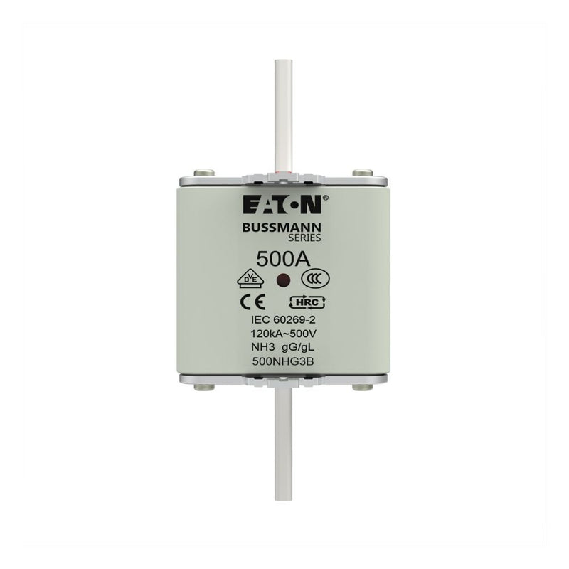 Eaton - Messersicherung Sicherungseinsatz Nieders. NH FUSE 50#500NHG3B 500A AC 500V 120kA − 3 Stück