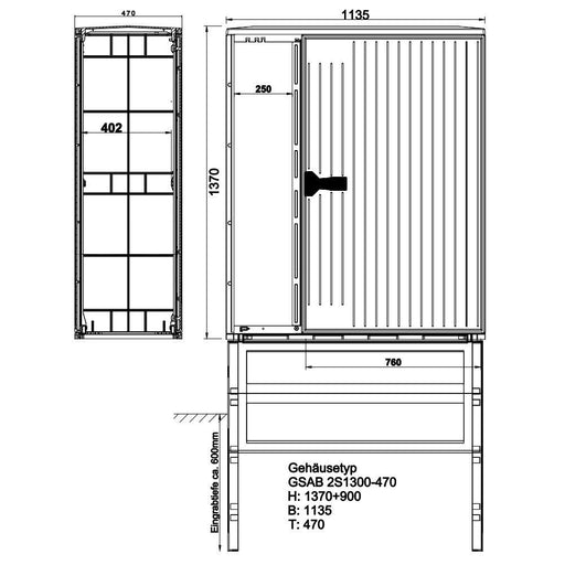 GSAB Elektrotechnik - Gehäuse/Schaltschrank (leer) Verteilerschrank 2S1300DS1DS2-470 HxBxT:1300x1135x470