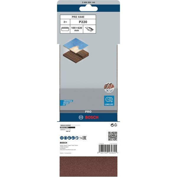 Bosch - Schleifpapier/Schleifvlies PRO X440 Schleifband, 100 2608606146 x 620 mm G220 3-tlg