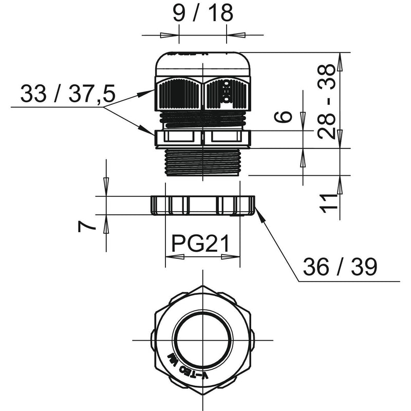 OBO Bettermann - Kabelverschraubung Verschraubung V-TEC PG21+ LGR mit Gegenmutter − 25 Stück