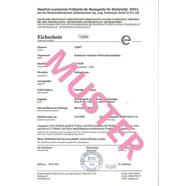 NZR - Dokumentation Eich-/Beglaubigungsschein 1999 für mech. Zähler