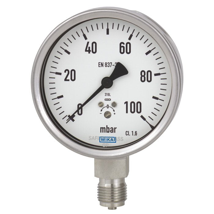 Wika Wiegand - Rohrfedermanometer KapsFedMano 632.50.160 VA 9757877 0..100mbar1/2NPTrue