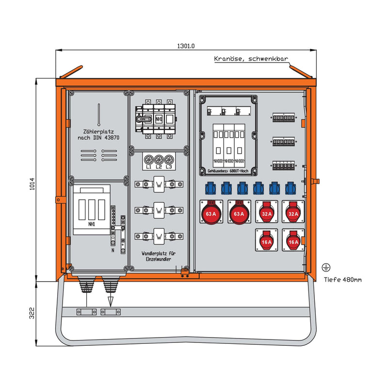 Walther Werke - Baustromverteiler Anschlussverteilerschrank WAV0265R1 111kVA m.Wandlermess