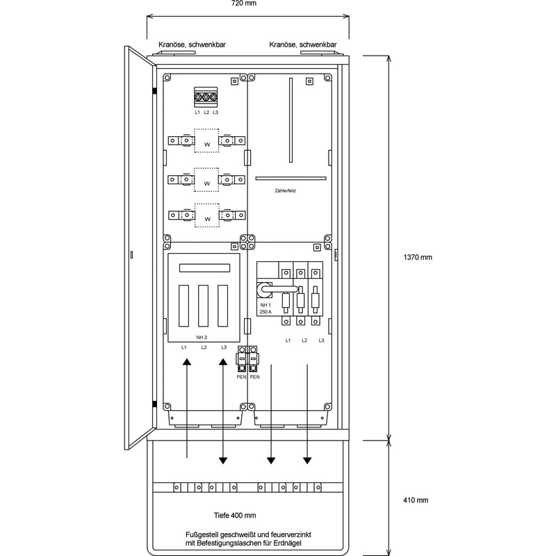 Steidele-Stromvert - Baustromverteiler Anschluss-Schrank A 250-A