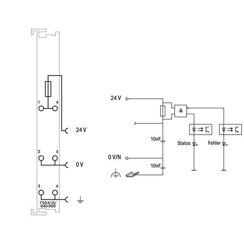 WAGO - Feldbus, Dez. Peripherie - Einspeise- und Segmentmodul Potentialeinspeisung DC24V 750-610/040-000 dunkelgrau