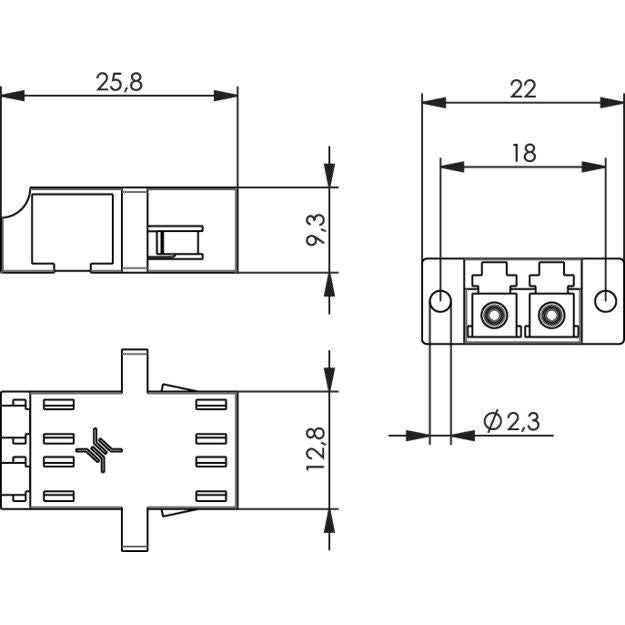 Telegärtner - LWL-Kupplung LC-Duplex Kupplung Flansch 100007147 blau Keramikhülse − 1 Stück