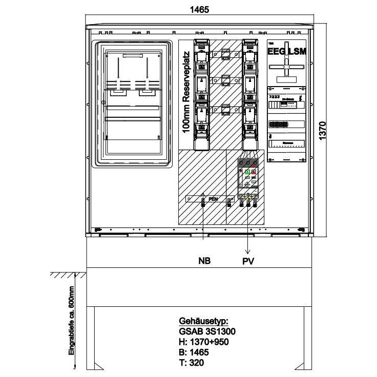 GSAB Elektrotechnik - Zähler-Komplettschrank Wandlermessung 33.W400.AR-01 LEW 400A