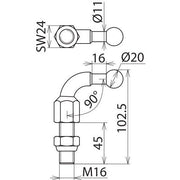 DEHN - Festpunkt für EuK-Vorrichtung Kugelfestpunkt KFP 20 W90 M16 45SSM D 20mm 90Grad abgew