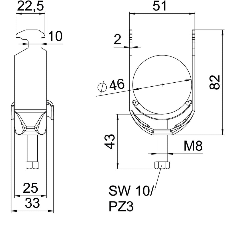 OBO Bettermann - Bügelschelle BS-H1-M-46 A4 40-46mm − 25 Stück