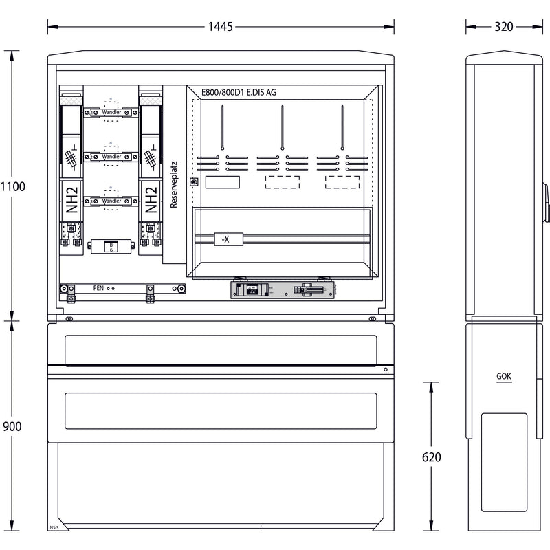 uesa - Zähler-Komplettschrank Wandlermessung WM-ZWS-250A E.DIS 1100x1445x320mm