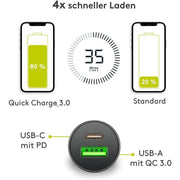 Goobay - Universal-Ladegerät KFZ-Schnellladegerät 59521 Dual-USB C,12/24V