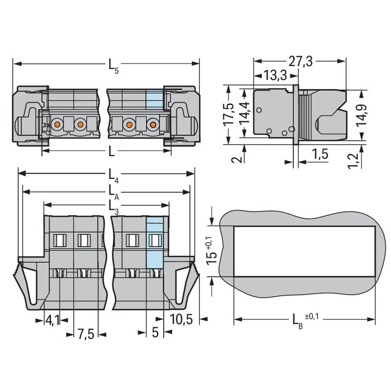 WAGO - Kabelsteckverbinder für Leiterplattensteckverbinder 1-Leiter-Stiftleiste 731-613/114-000 CAGECLAMP,2,5mm²,gr − 10 Stück