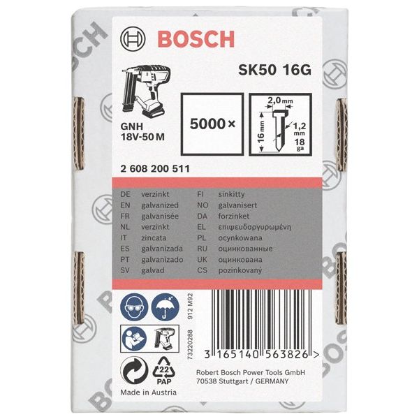 Bosch - Nagel für Nagelgerät Senkkopf-Stift SK50 16G, 2608200511 1,2 mm 16 mm