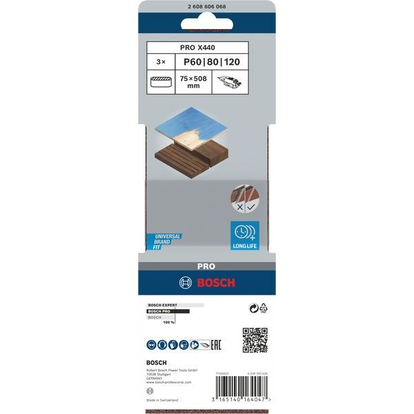 Bosch - Schleifpapierset PRO X440 Schleifband, 75 x 2608606068 508 mm G60 G80 G100