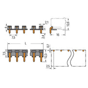 WAGO - Leiterplattensteckverbinder THR-Stiftleiste Lötstift 2092-3723/200-000 1,4mm,abgewinkelt,sw − 300 Stück