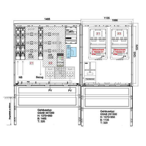 GSAB Elektrotechnik - Zähler-Komplettschrank Wandlermessung 12.W630.AR-01Ei eon Mitte 630A