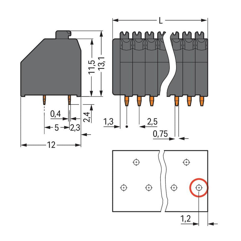 WAGO - Leiterplattenklemme THR-Leiterplattenklemme 250-402/353-604 Drücker,0,5mm²,sw − 180 Stück