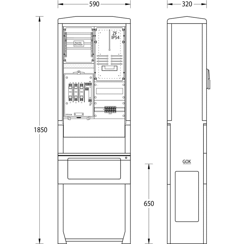uesa - Zähler-Komplettschrank Zähleranschlusssäule ZAS-1-S SW Heidelbe. 1850x590x320mm