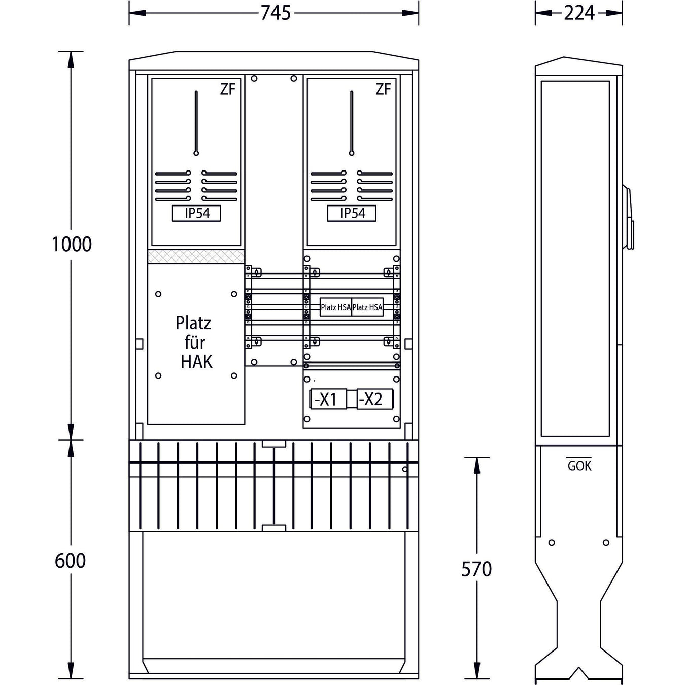 uesa - Zähler-Komplettschrank Zähleranschlusssäule ZAS-2-FL E.DIS AG 1600x745x224mm