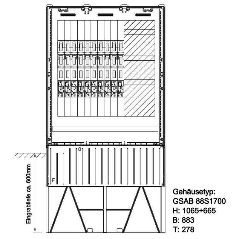 GSAB Elektrotechnik - Anschlussschrank Verteilersäule 88S1700K10LSL00 HxBxT:1064x883x278mm