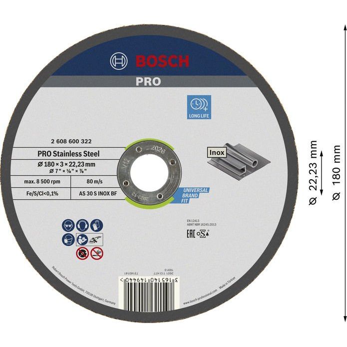 Bosch - Trenn-/Schleifscheibe PRO Stainless Steel 2608600322 Trennscheibe 180 x 3