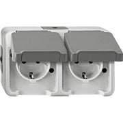 Merten - Steckdose SCHUKO-Doppel-Steckdose MEG2320-8029 lichtgrau, mit BRS
