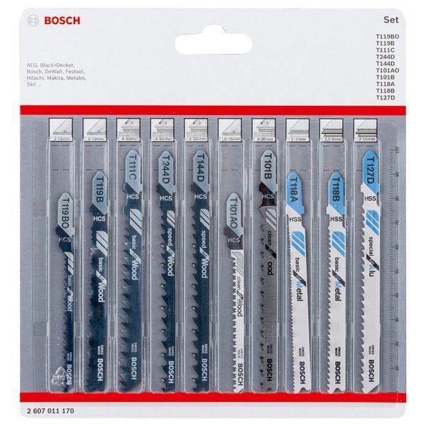 Bosch - Sägeblatt Sortiment 10-tlg. Stichsägeblatt-Set 2607011170 für Wood and Metal