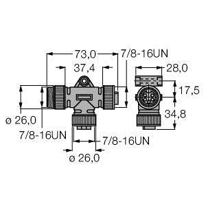 Turck - Rundsteckverbinder, feldkonfektionierbar (Industriesteckverbinder) Aktuator- und Sensor RSM-2RKM50Y T-Splitter