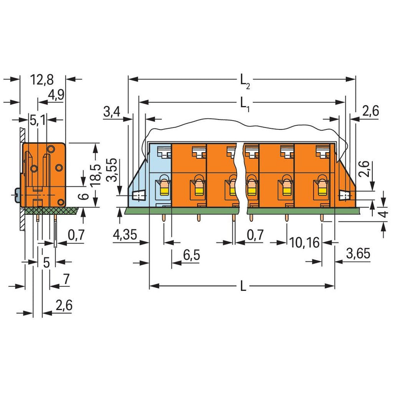 WAGO - Leiterplattenklemme 741-625 Drücker,2,5mm²,or − 20 Stück