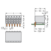 WAGO - Leiterplattensteckverbinder 1-Leiter-THT-Federleiste 2091-1354/000-5000 CAGE CLAMP,lichtgrau − 100 Stück