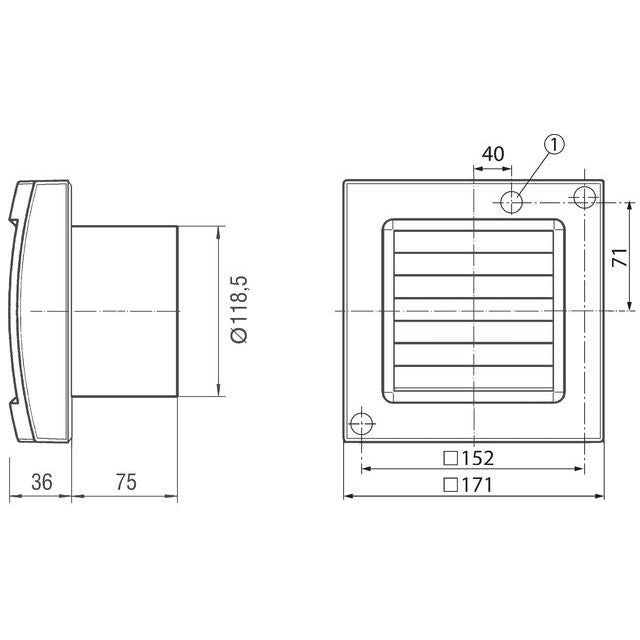 Maico - Kleinraumventilator Ventilator,Lichtsteuerung ECA 120 KF 19W,180cbm/h,IP34  − 1 Stück
