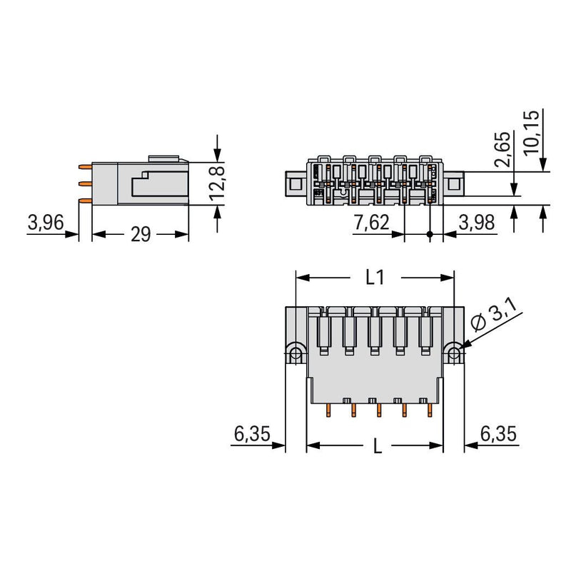 WAGO - Leiterplattensteckverbinder THT-Stiftleiste 831-3603/108-000 1,0x1,2mm,gerade,lgr − 24 Stück