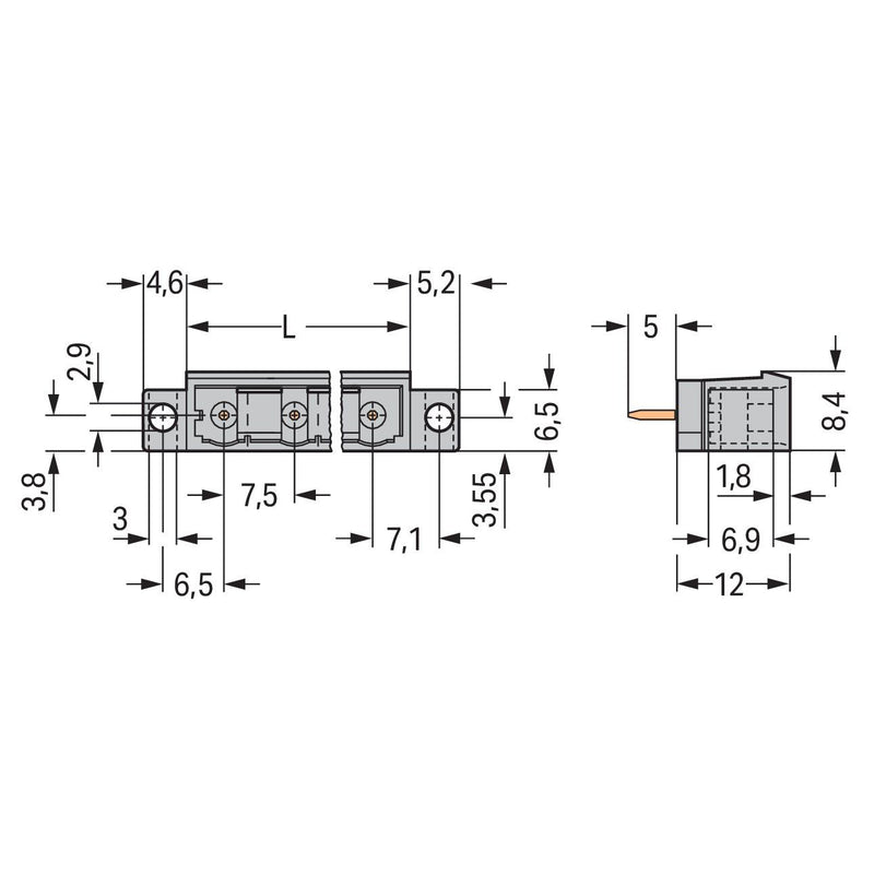 WAGO - Leiterplattensteckverbinder THT-Stiftleiste Lötstift 231-270/040-000 1,2x1,2,gerade,grau − 50 Stück